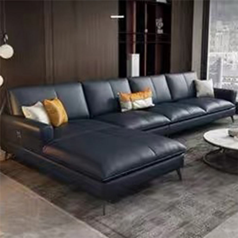 Glam Genuine Leather Living Room Flared Arm Modular Cushions Seating