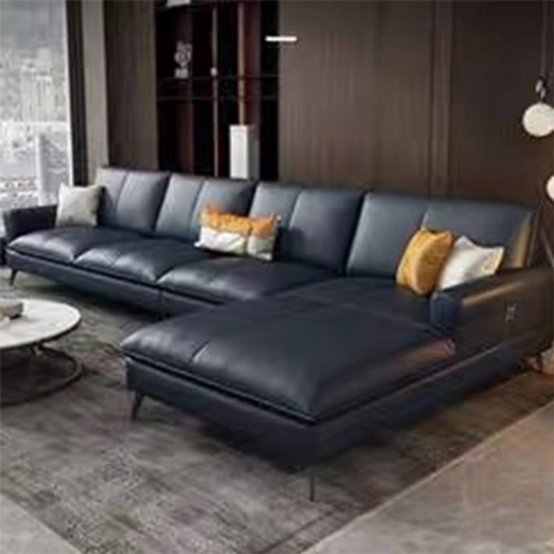 Glam Genuine Leather Living Room Flared Arm Modular Cushions Seating