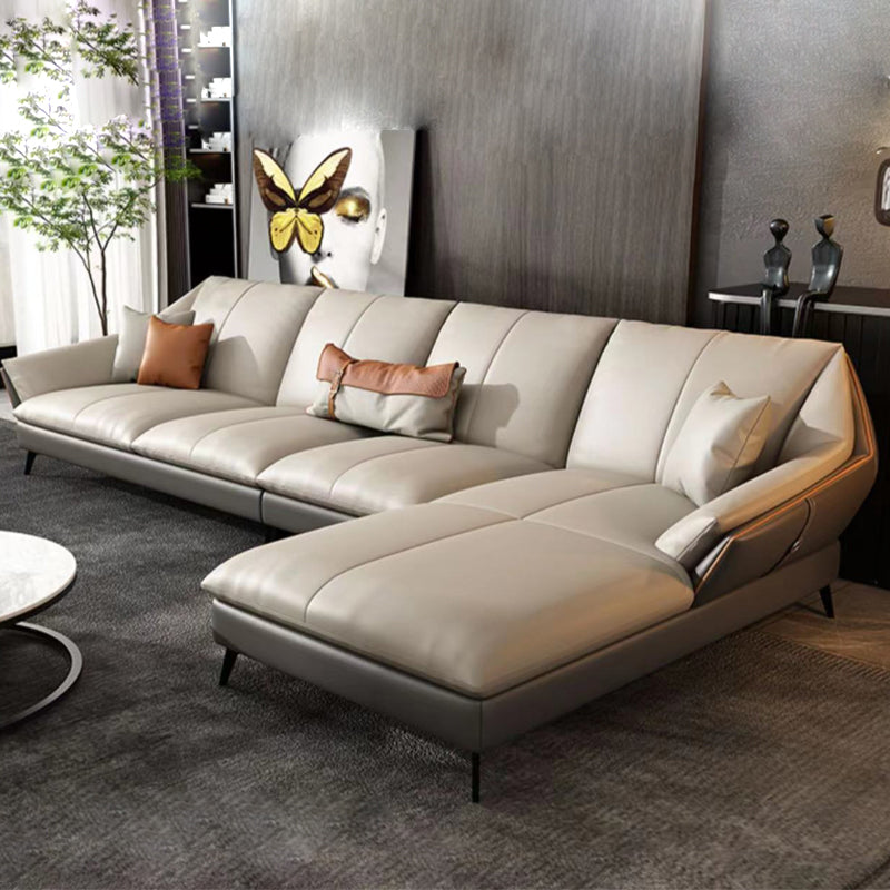 Glam Genuine Leather Living Room Flared Arm Modular Cushions Seating