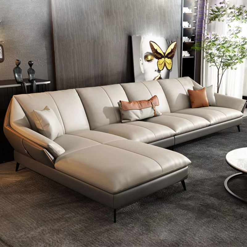 Glam Genuine Leather Living Room Flared Arm Modular Cushions Seating