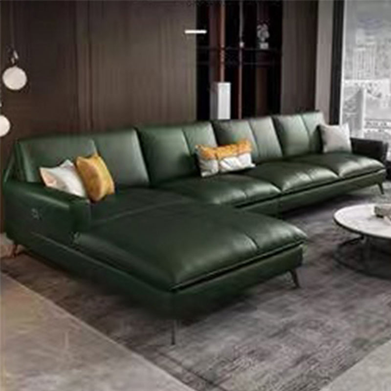 Glam Genuine Leather Living Room Flared Arm Modular Cushions Seating