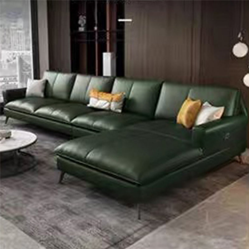 Glam Genuine Leather Living Room Flared Arm Modular Cushions Seating