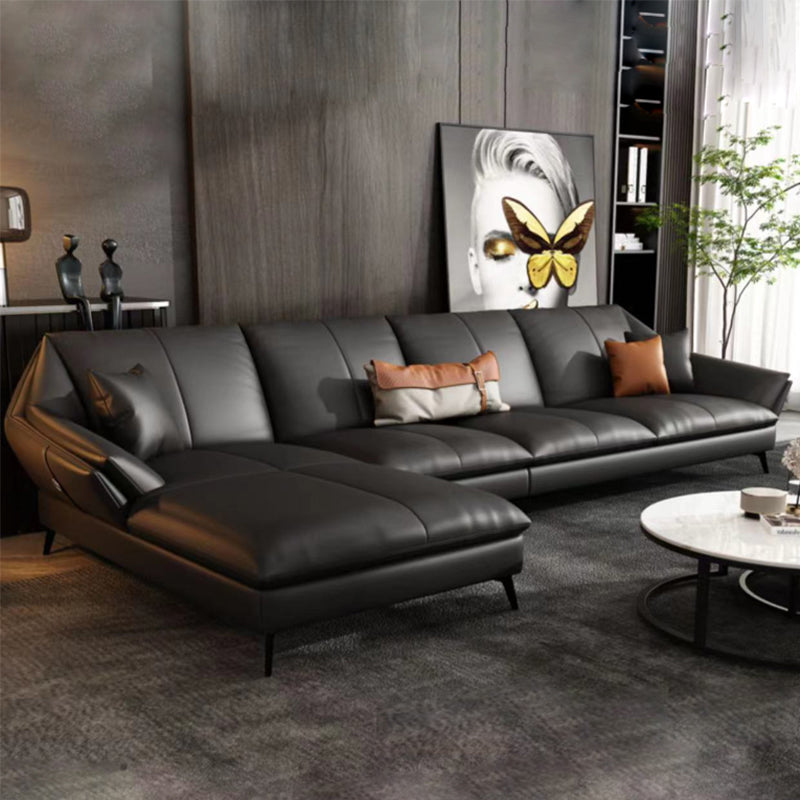Glam Genuine Leather Living Room Flared Arm Modular Cushions Seating