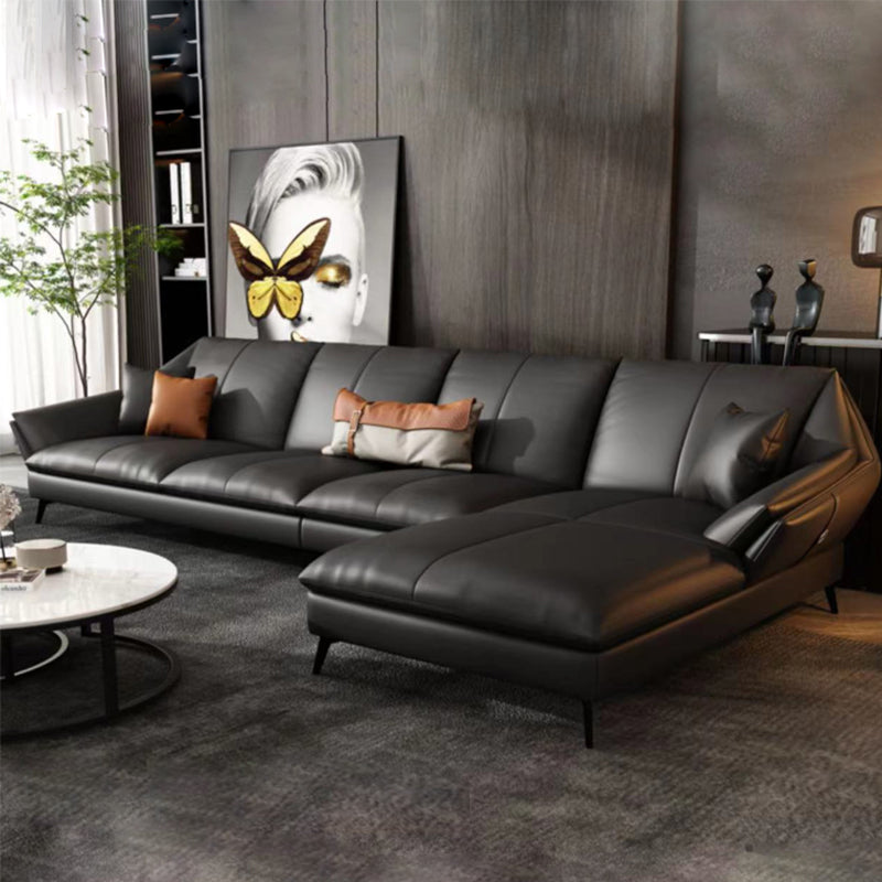 Glam Genuine Leather Living Room Flared Arm Modular Cushions Seating