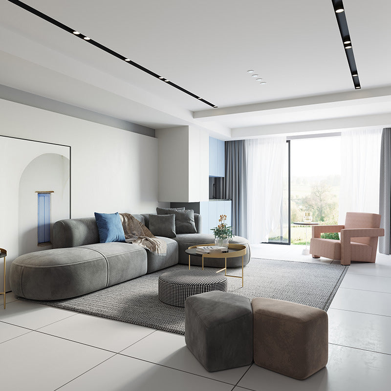 Nordic Gray Living Room Modular Gray Upholstery Square Arm Sofa