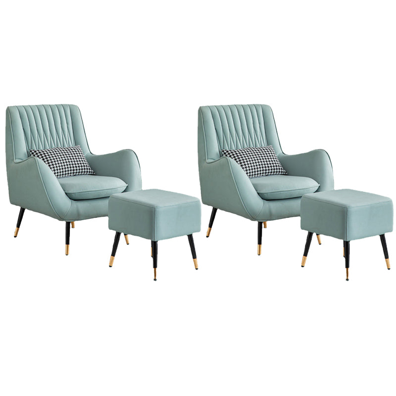 Contemporary Bonded Leather Ottoman Set Flared Arms Accent Room Chair