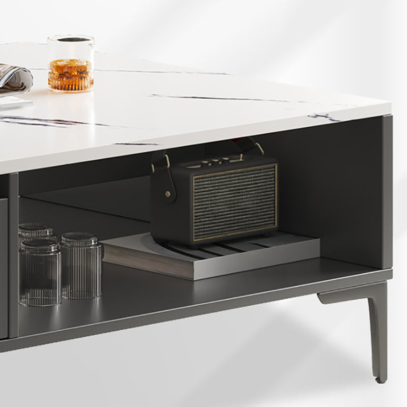 Glam 4 Legs Coffee Table Artificial Panel Rectangular Home Cocktail Table
