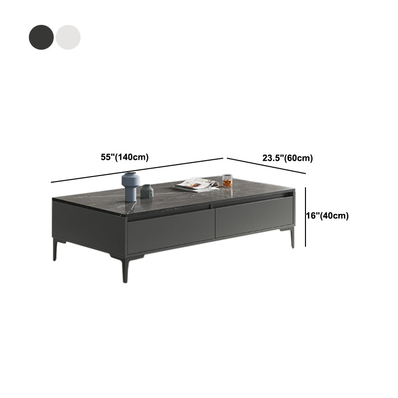 Glam 4 Legs Coffee Table Artificial Panel Rectangular Home Cocktail Table