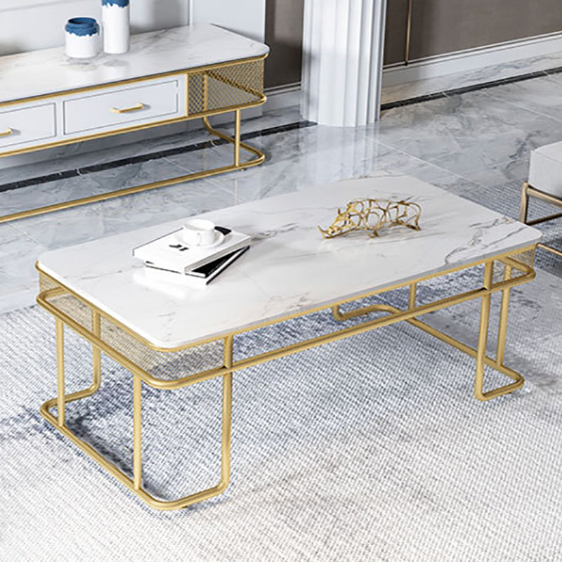 Glam Style Rectangle Coffee Table with Golden Iron Base and Shelf
