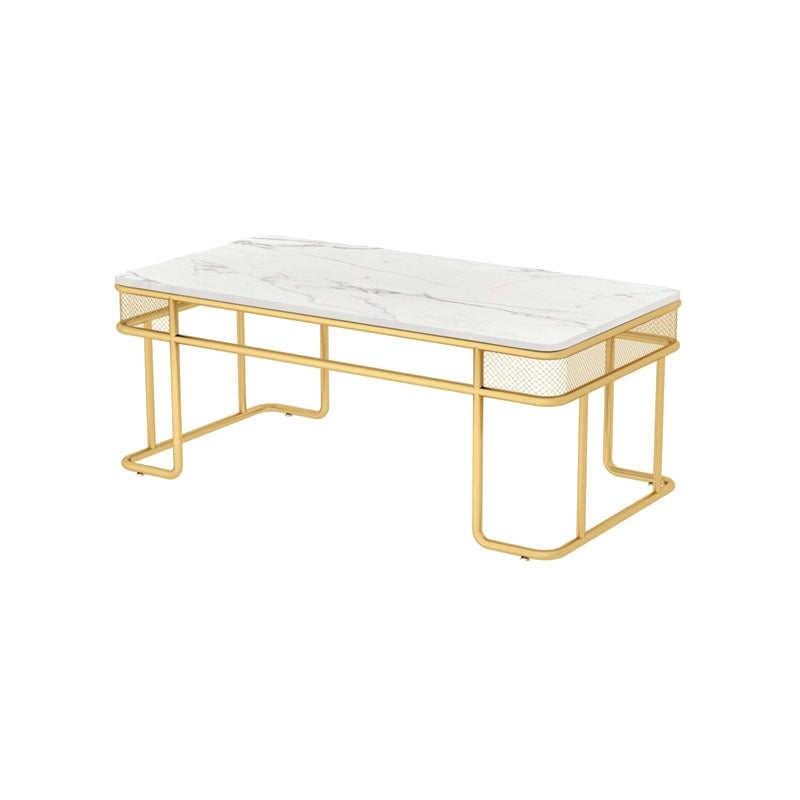 Glam Style Rectangle Coffee Table with Golden Iron Base and Shelf