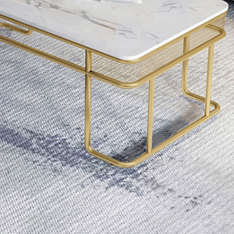 Glam Style Rectangle Coffee Table with Golden Iron Base and Shelf