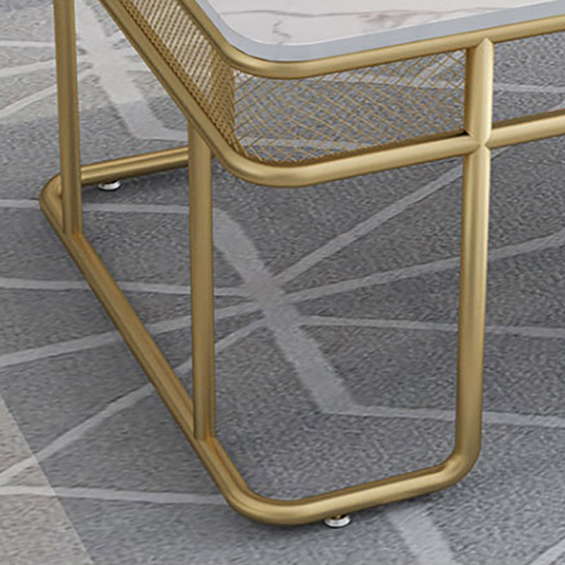 Glam Style Rectangle Coffee Table with Golden Iron Base and Shelf