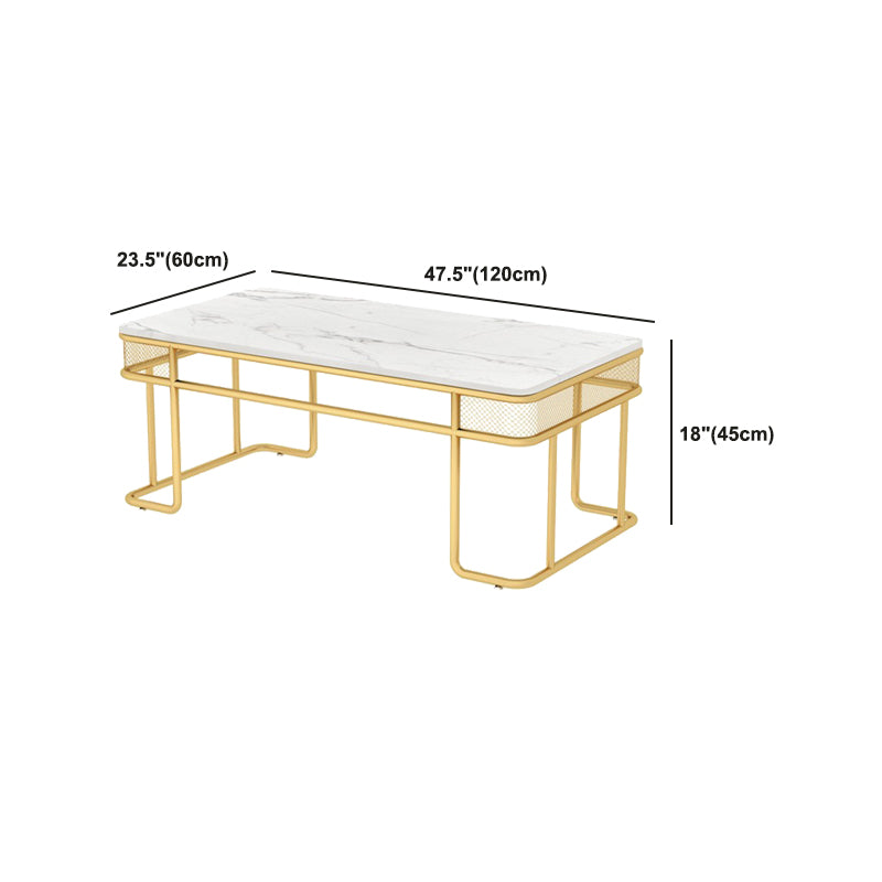 Glam Style Rectangle Coffee Table with Golden Iron Base and Shelf