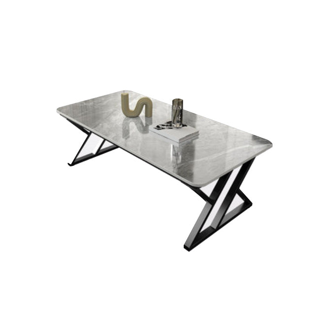 Rectangle Stone Top Coffee Table with Iron Sled Base Cocktail Table