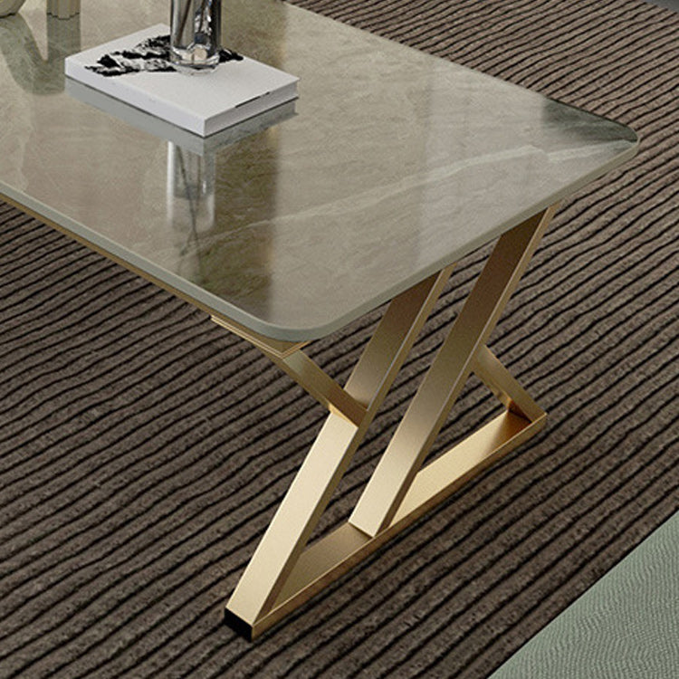 Rectangle Stone Top Coffee Table with Iron Sled Base Cocktail Table