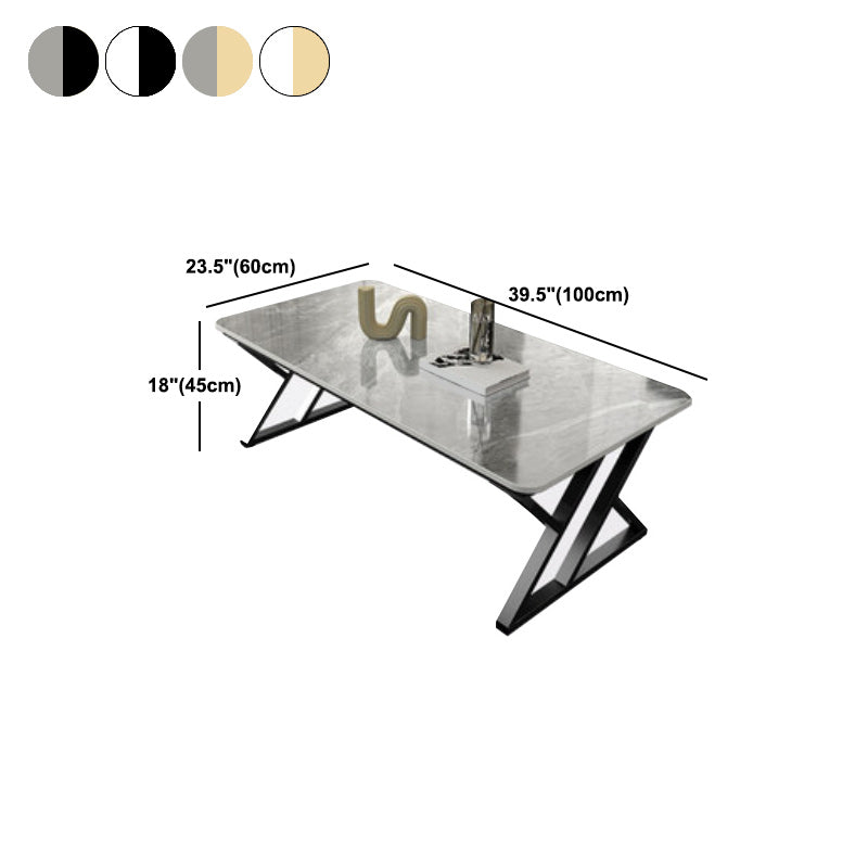 Rectangle Stone Top Coffee Table with Iron Sled Base Cocktail Table