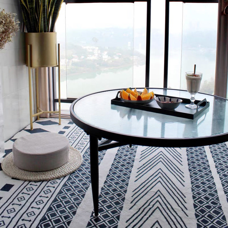 Iron 3 Legs Round Coffee Table with Glass Top Cocktail Table