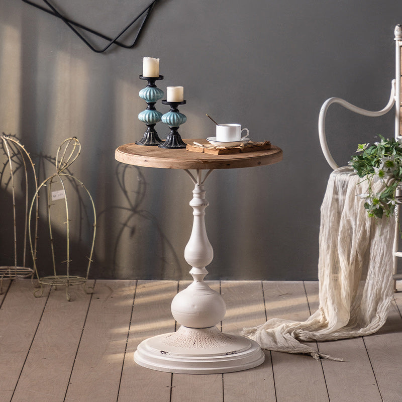 French Country Distressed Cocktail Table Wooden Pedestal Coffee Table for Living Room