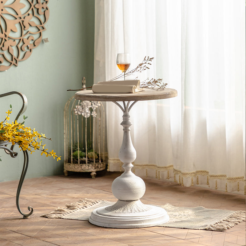 French Country Distressed Cocktail Table Wooden Pedestal Coffee Table for Living Room