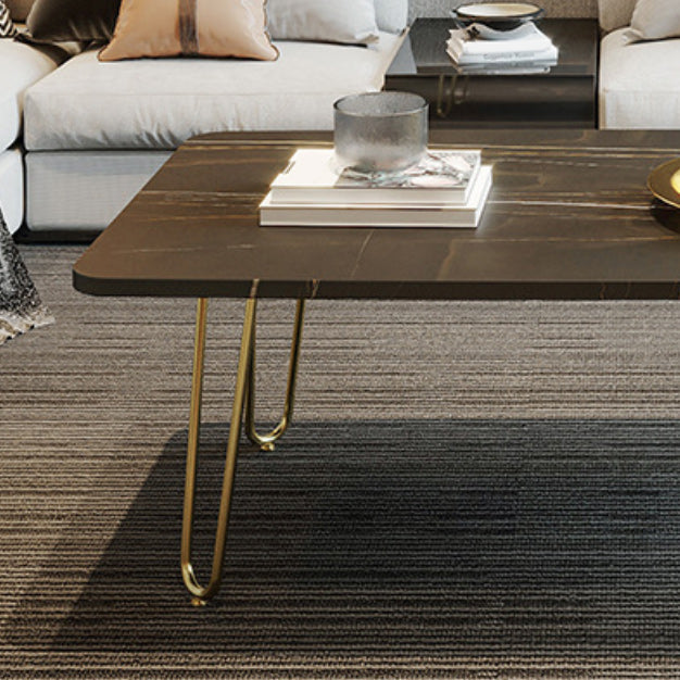 Glam Rectangle Stone Top Cocktail Table with 4 Metal Legs Coffee Table