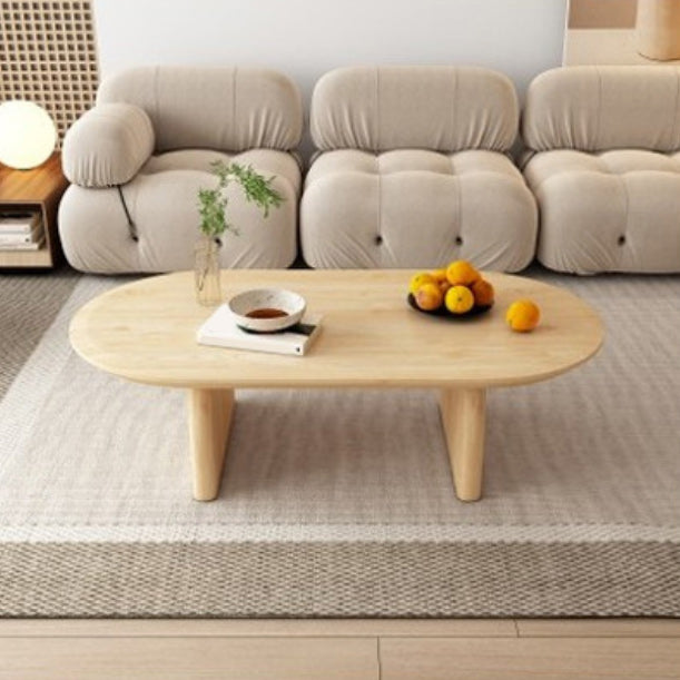 Oval Pine Wood Coffe Table with Wooden Sled Base Cocktail Table