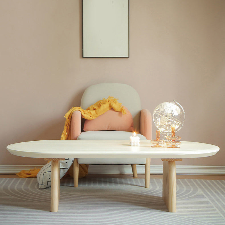 Oval Pine Wood Coffe Table with Wooden Sled Base Cocktail Table
