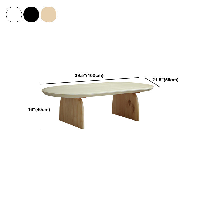 Oval Pine Wood Coffe Table with Wooden Sled Base Cocktail Table