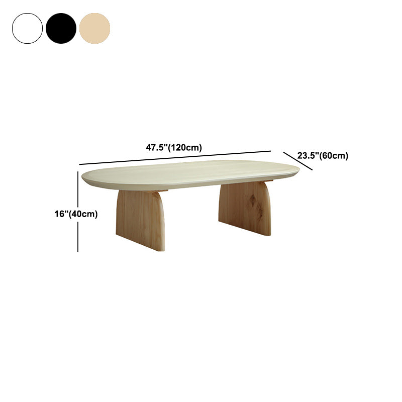 Oval Pine Wood Coffe Table with Wooden Sled Base Cocktail Table