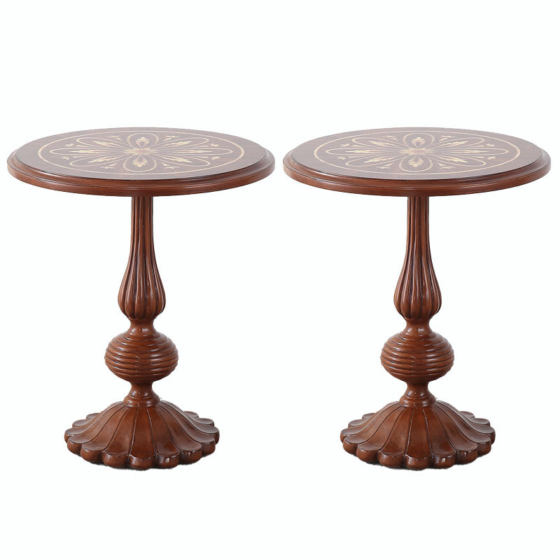 French Country Style Wooden Top Side Table 26.77" Tall Pedestal End Table