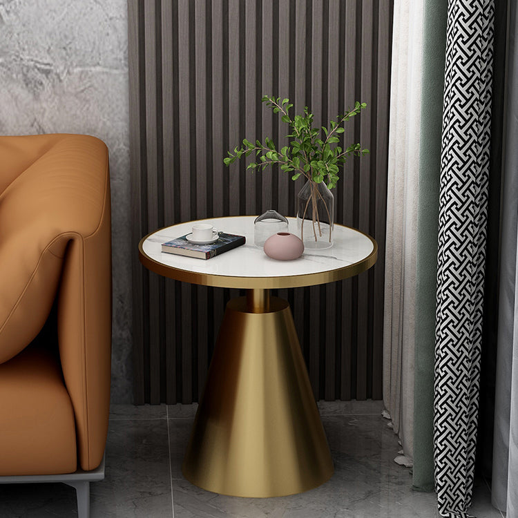 Contemporary Round Slate Top Side Table Metal Pedestal End Table