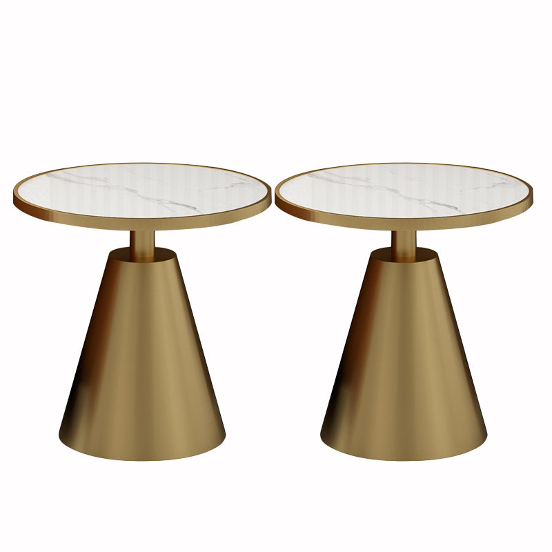 Contemporary Round Slate Top Side Table Metal Pedestal End Table