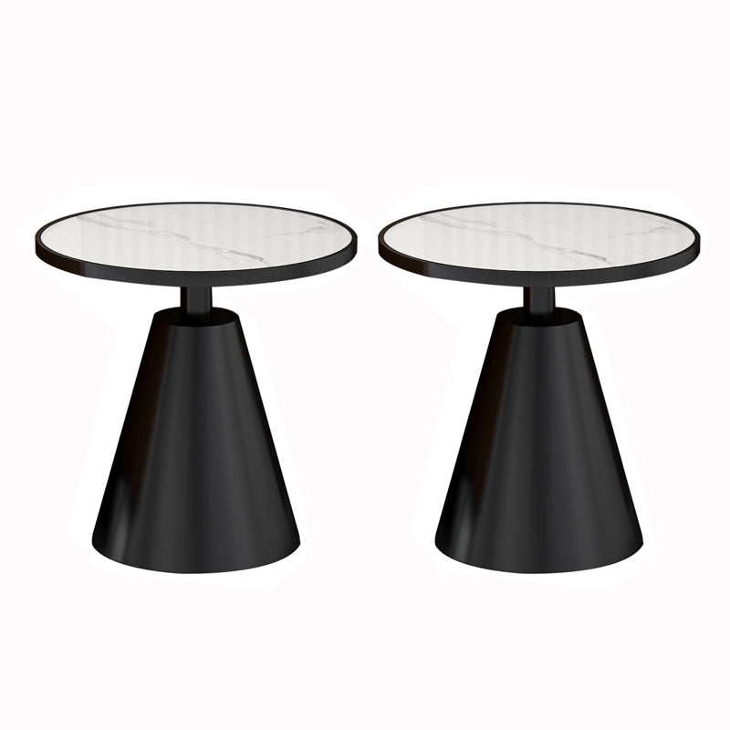 Contemporary Round Slate Top Side Table Metal Pedestal End Table