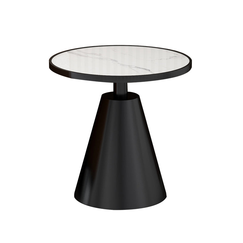 Contemporary Round Slate Top Side Table Metal Pedestal End Table