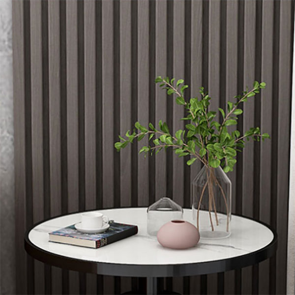 Contemporary Round Slate Top Side Table Metal Pedestal End Table