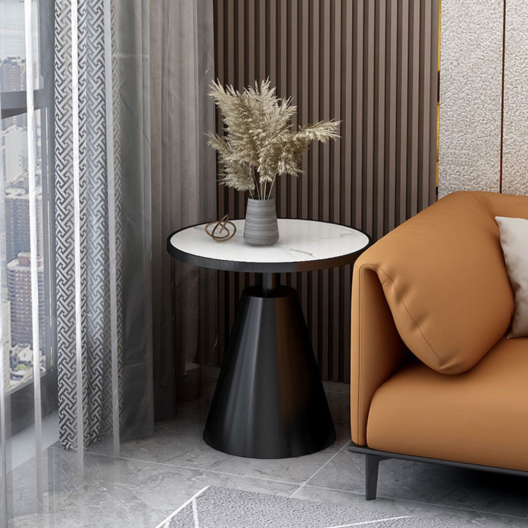 Contemporary Round Slate Top Side Table Metal Pedestal End Table
