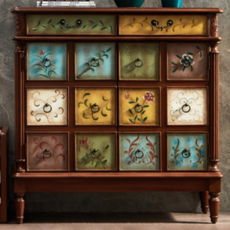 Mid-Century Modern Cabinet Ring Pulls Wood Side Cabinet with Drawer