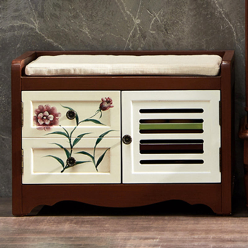 Mid-Century Modern Cabinet Ring Pulls Wood Side Cabinet with Drawer