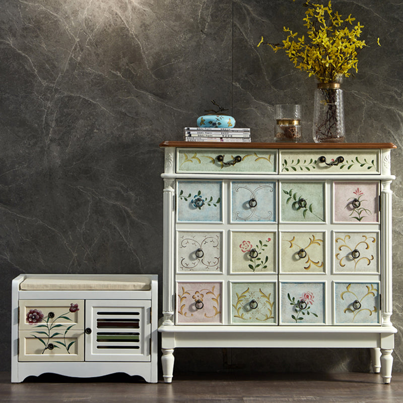 Mid-Century Modern Cabinet Ring Pulls Wood Side Cabinet with Drawer