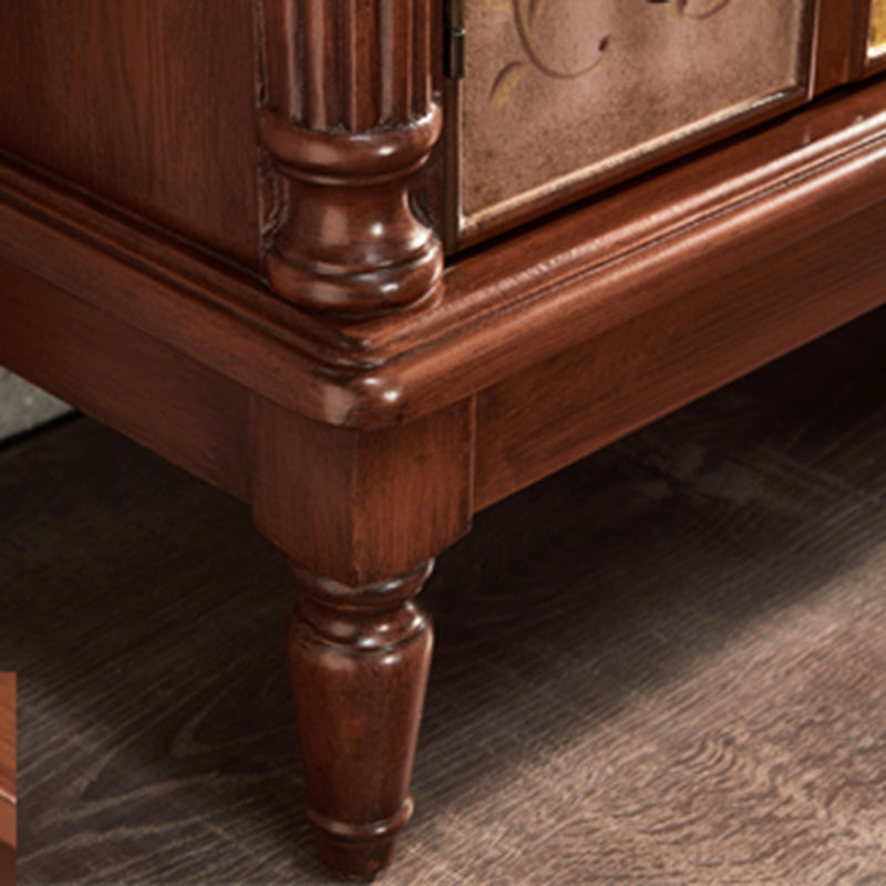 Mid-Century Modern Cabinet Ring Pulls Wood Side Cabinet with Drawer