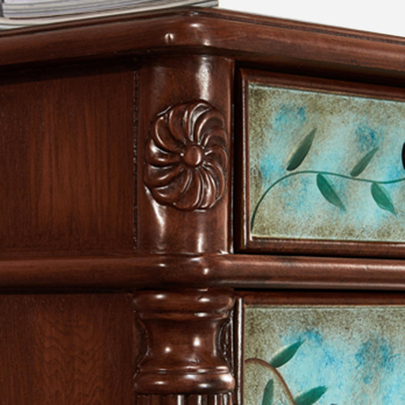 Mid-Century Modern Cabinet Ring Pulls Wood Side Cabinet with Drawer