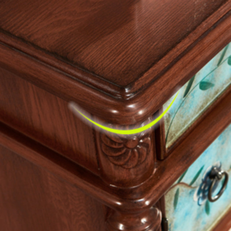 Mid-Century Modern Cabinet Ring Pulls Wood Side Cabinet with Drawer