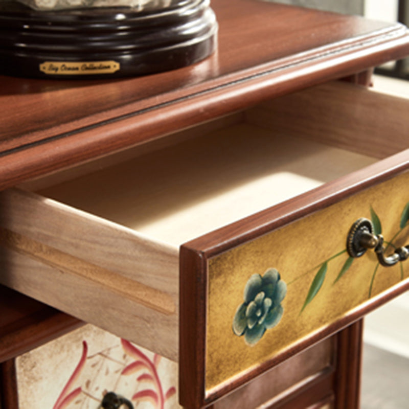 Mid-Century Modern Cabinet Ring Pulls Wood Side Cabinet with Drawer