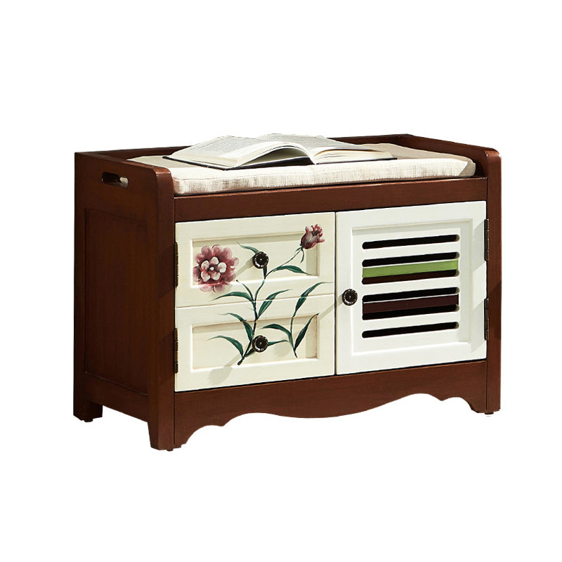 Mid-Century Modern Cabinet Ring Pulls Wood Side Cabinet with Drawer