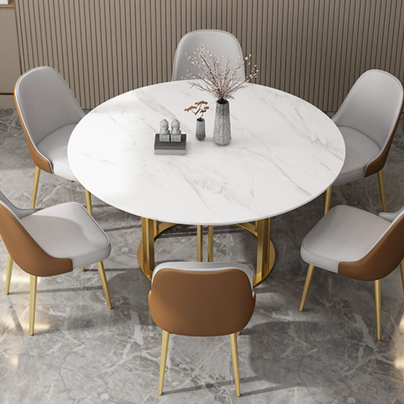 Round Traditional Luxury Stone Table Standard Height Dining Table with Pedestal Base