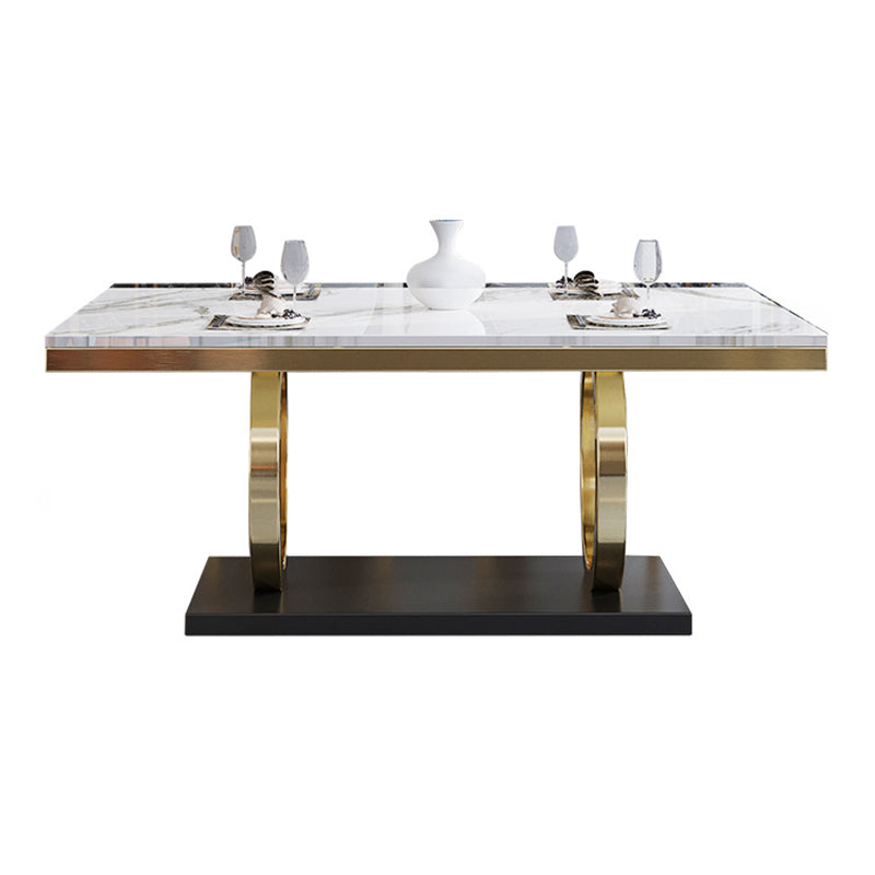 White Table Stone Top Traditional Luxury Rectangle Table with Stainless Steel Frame