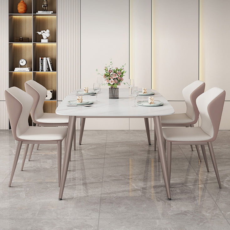 Purple 4-foot Metal Table Modern Stone Top Rectangle Fixed Table