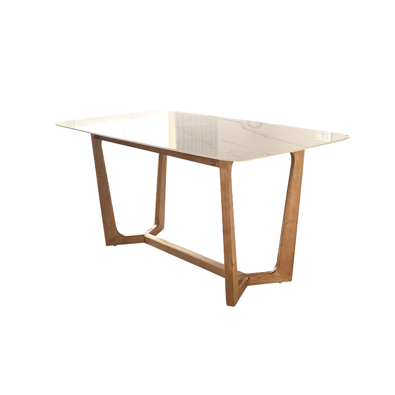 White Dining Table with Trestle Base Modern Natural Frame Dinner Room Kitchen Table