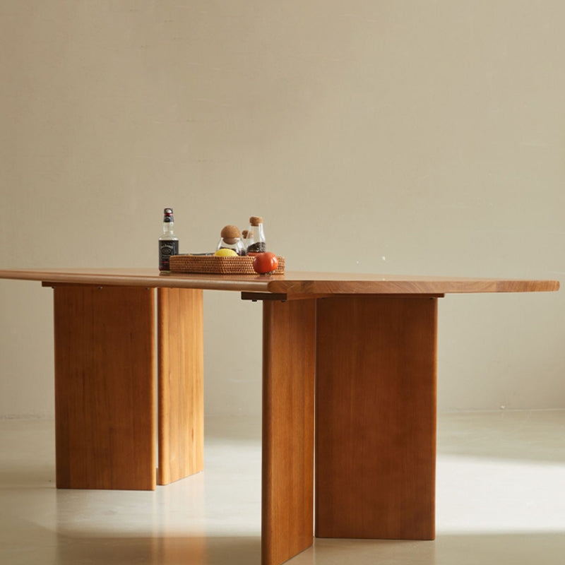 Modern Double Pedestal Table Rectangle Solid Wood Dining Room Table in Natural