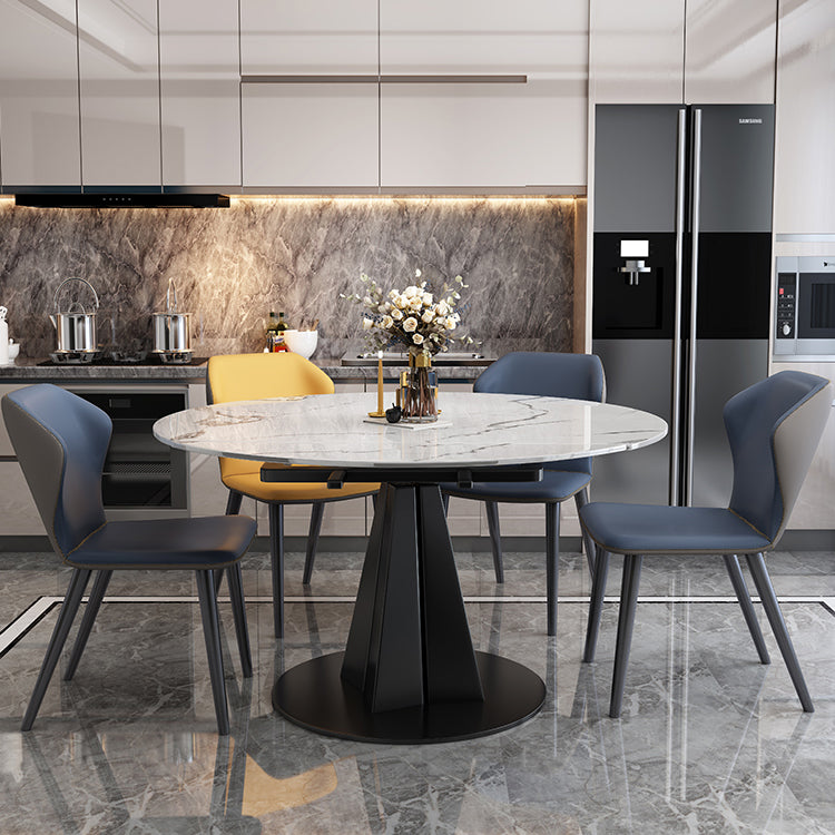 Round Steel Pedestal Dining Table Modern Dining Table with Leaf Extension