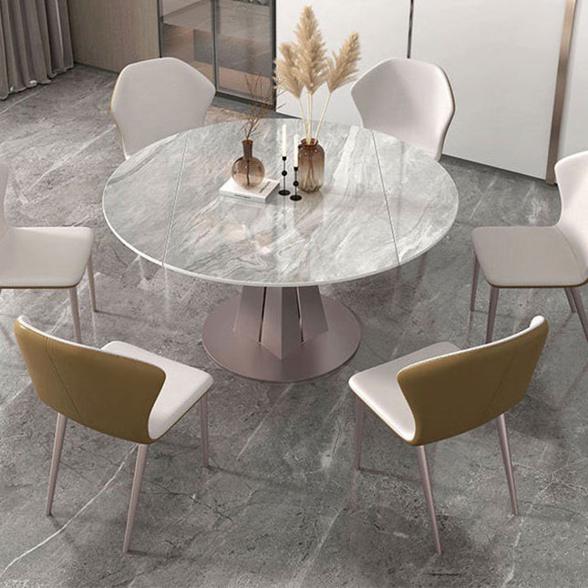 Round Steel Pedestal Dining Table Modern Dining Table with Leaf Extension